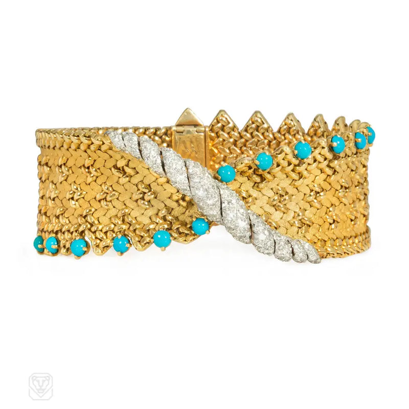 Georges Lenfant Gold Turquoise And Diamond Bracelet