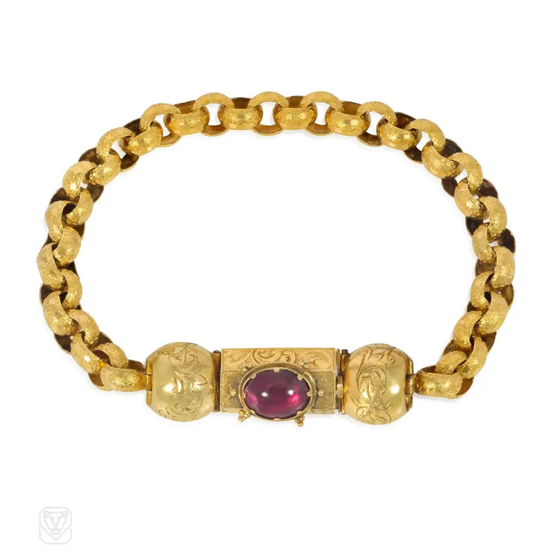 Georgian Belcher - Link Gold And Garnet Bracelet