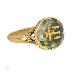 Georgian carved citrine and gold Passion of Christ ring
