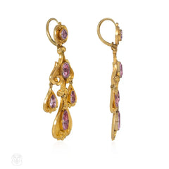 Georgian gold and pink topaz girandole earrings