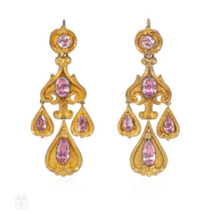Georgian gold and pink topaz girandole earrings