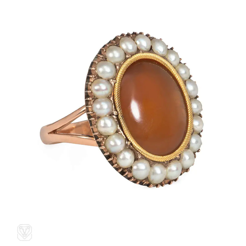 Georgian Gold Carnelian And Pearl Ring