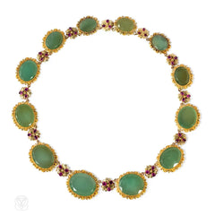 Georgian gold, chrysoprase, and ruby necklace