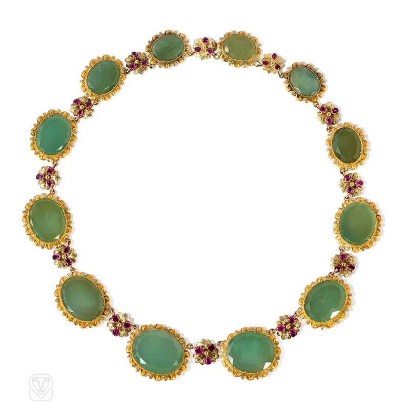 Georgian Gold Chrysoprase And Ruby Necklace