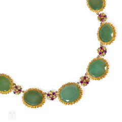 Georgian gold, chrysoprase, and ruby necklace