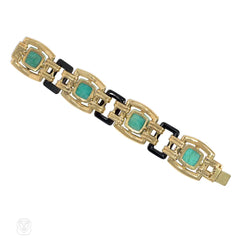 Ghiso Art Deco amazonite, onyx, and gold bracelet