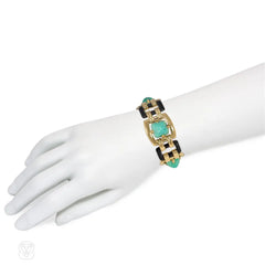Ghiso Art Deco amazonite, onyx, and gold bracelet