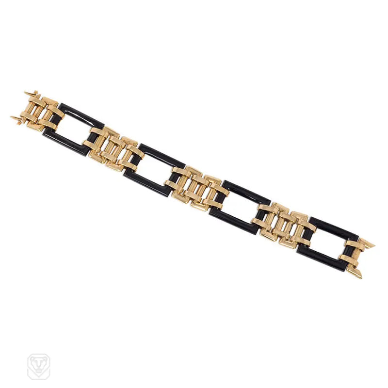 Ghiso Art Deco Gold And Onyx Bracelet