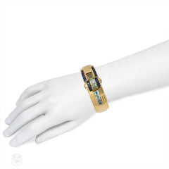 Ghiso Retro gold, aquamarine, and sapphire bracelet watch