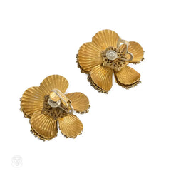 Gilt and paste dogwood earrings, Miriam Haskell