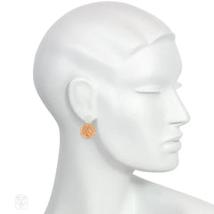 Glass and crystal beaded ball earrings in white and peach