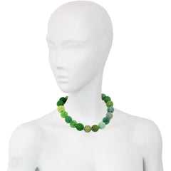 Glass and crystal beaded necklace in shades of green