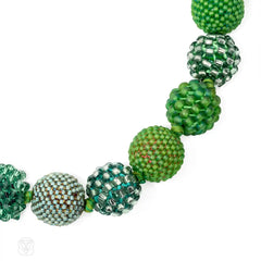 Glass and crystal beaded necklace in shades of green