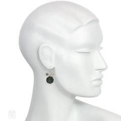 Glass, crystal, and white gold beaded ball earrings with loop design