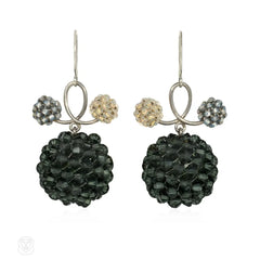 Glass, crystal, and white gold beaded ball earrings with loop design