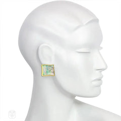 Gold and abalone square form earrings, Angela Cummings