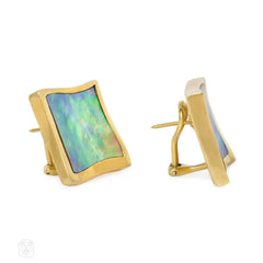Gold and abalone square form earrings, Angela Cummings