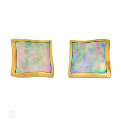 Gold and abalone square form earrings, Angela Cummings