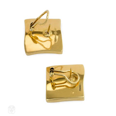 Gold and abalone square form earrings, Angela Cummings