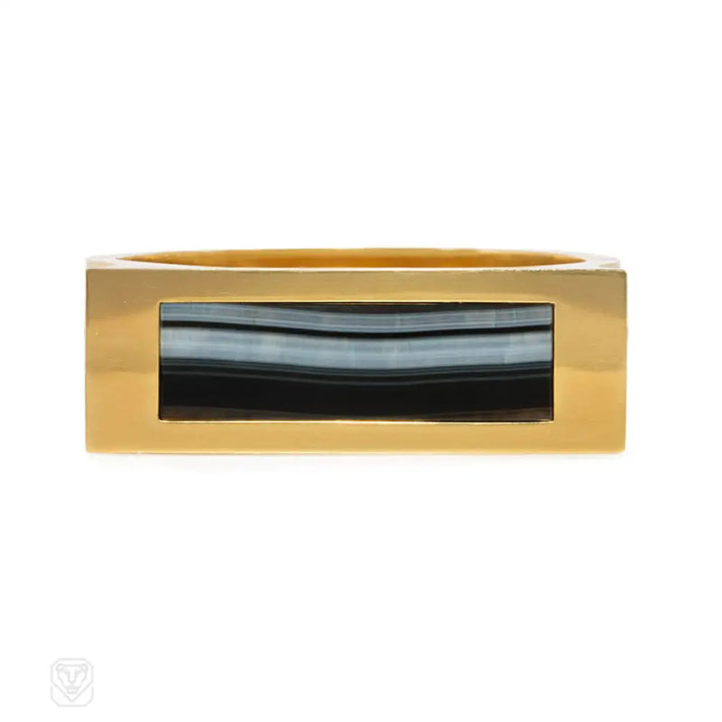 Gold And Banded Agate Cuff Bracelet