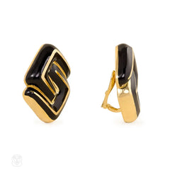 Gold and black enamel earrings, David Webb