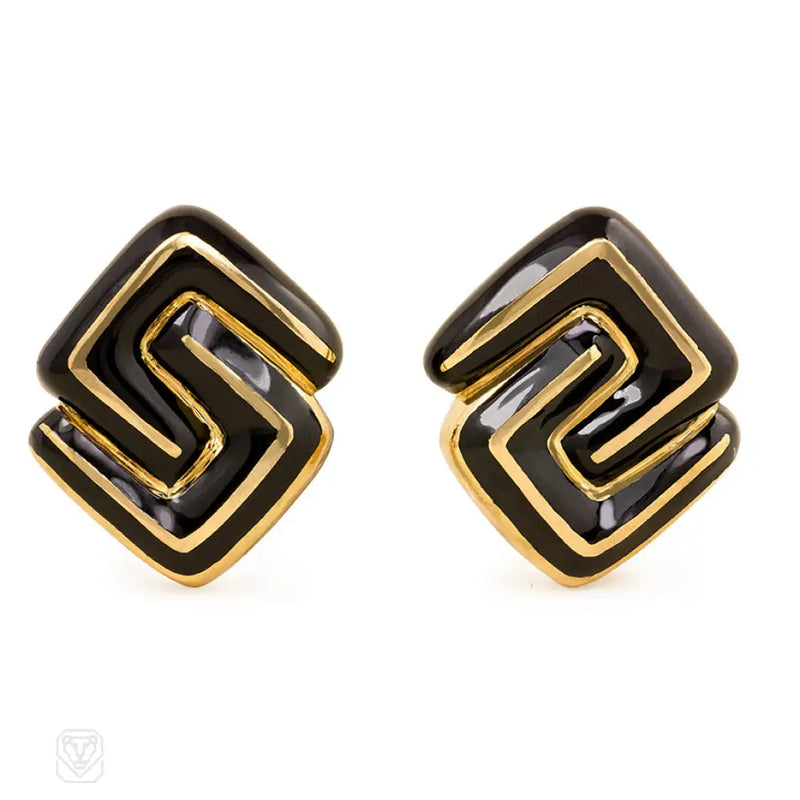 Gold And Black Enamel Earrings David Webb