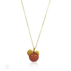 Gold and carnelian apple pendant