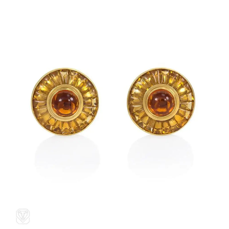 Gold And Citrine Clip Earrings