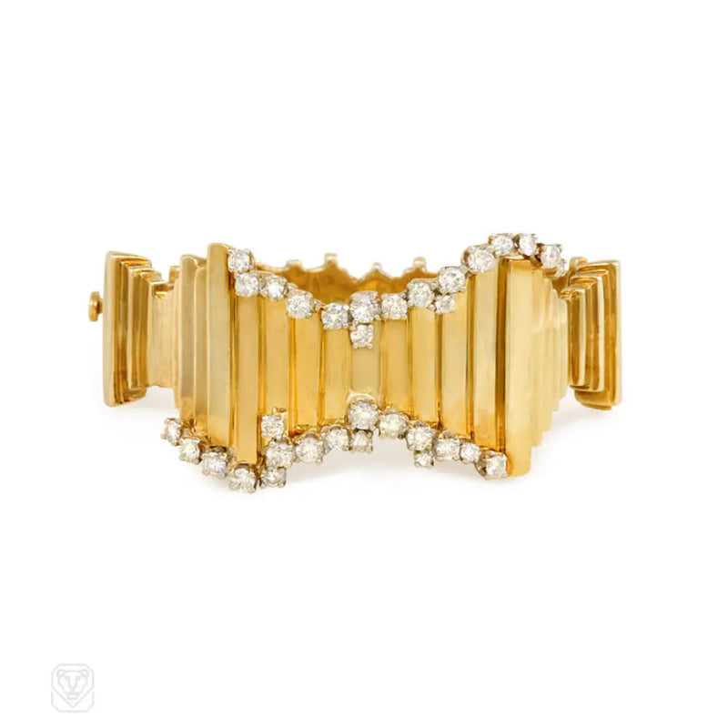 Gold And Diamond Brutalist Style Bracelet