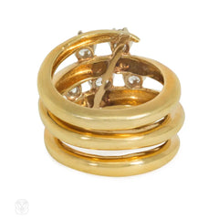 Gold and diamond coiled cluster ring
