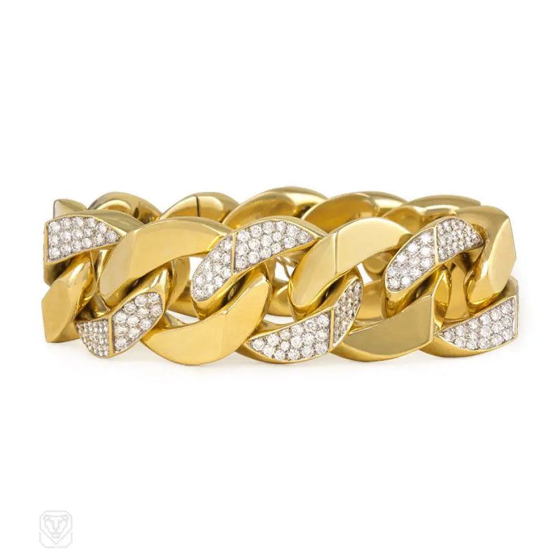 Gold And Diamond Curblink Bracelet Italy