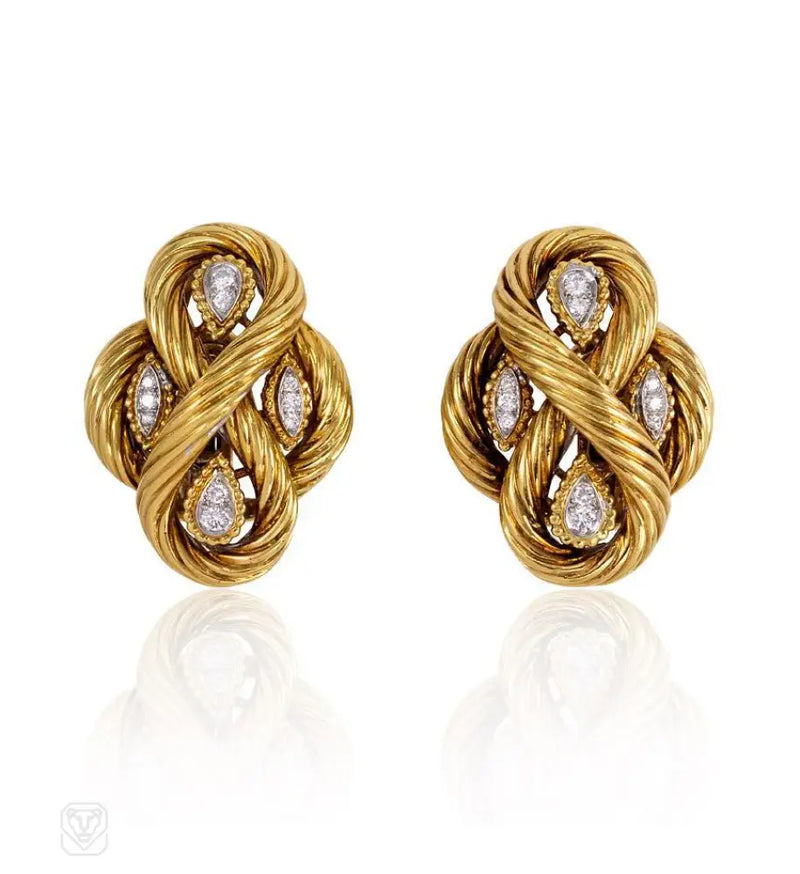 Gold And Diamond Earrings Of Knotted Design Van Cleef & Arpels