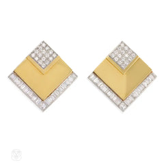 Gold and diamond earrings with interchangeable square inset