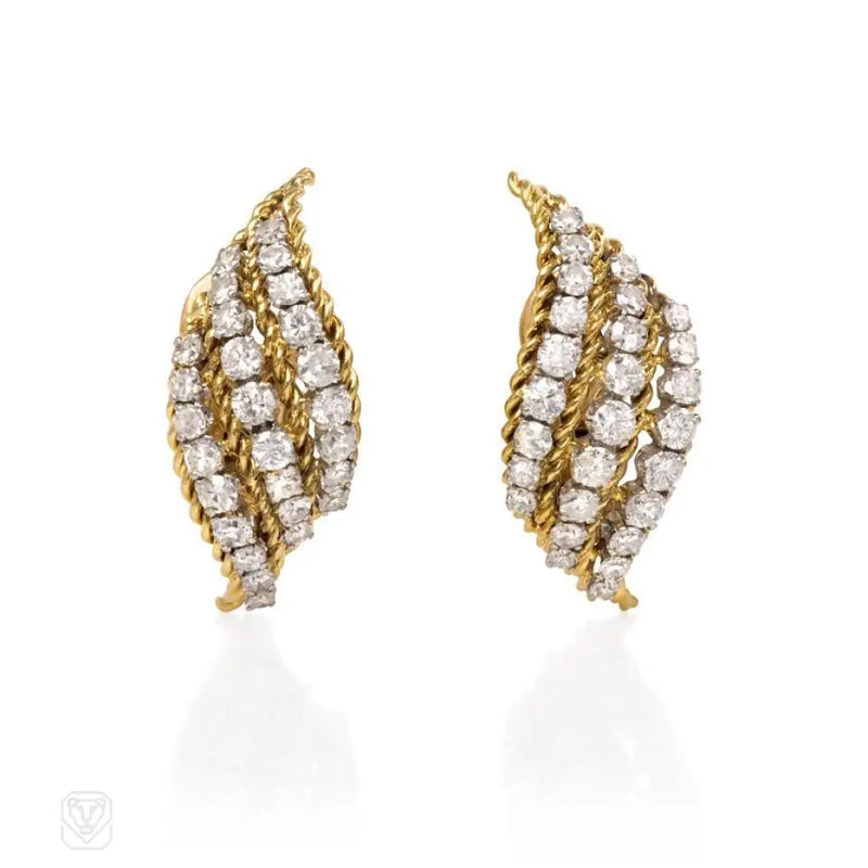 Gold And Diamond Flame Design Earrings