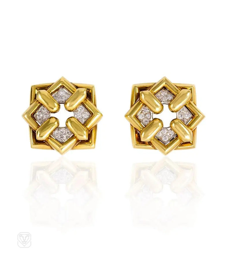 Gold And Diamond Geometric Earrings
