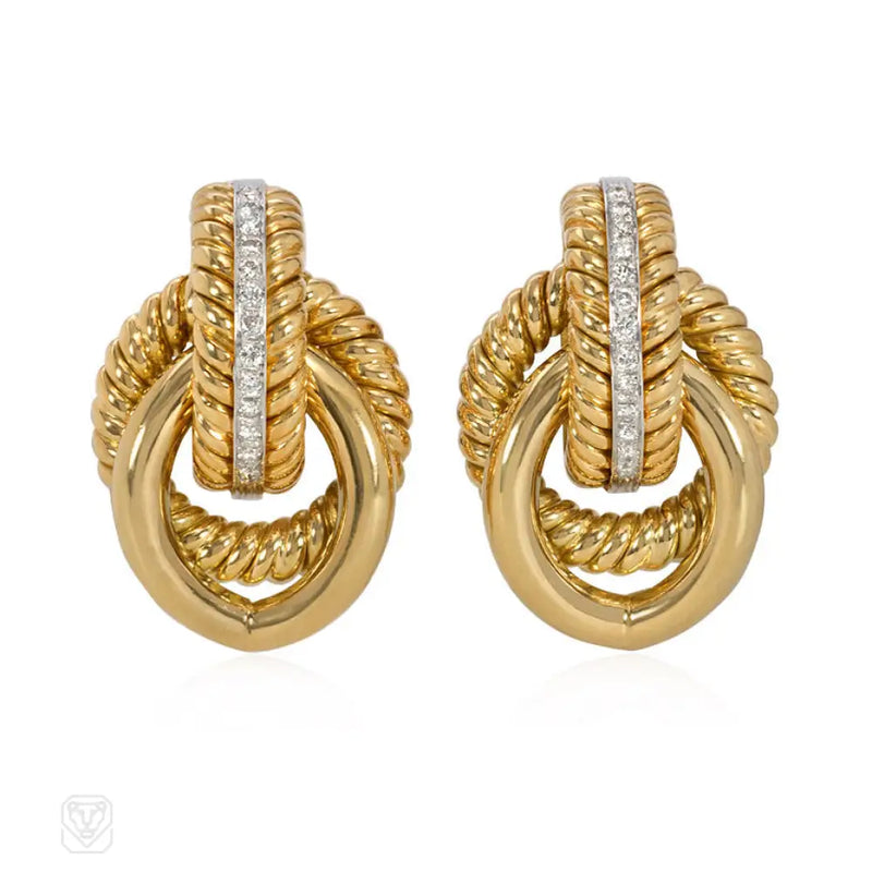 Gold And Diamond Interlocking Earrings Italy
