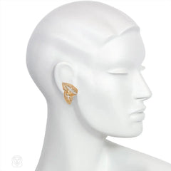 Gold and diamond leaf earrings/dress clips