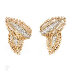 Gold and diamond leaf earrings/dress clips