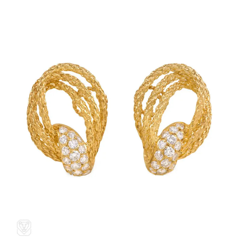 Gold And Diamond Loop Design Earrings