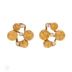 Gold and diamond mid-century earrings