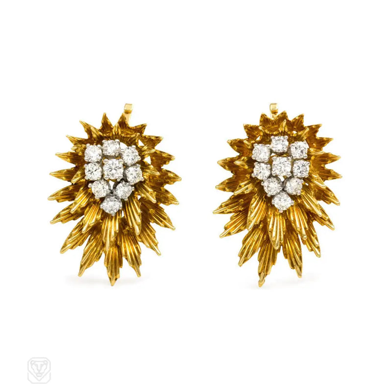 Gold And Diamond Radial Design Earrings Cartier