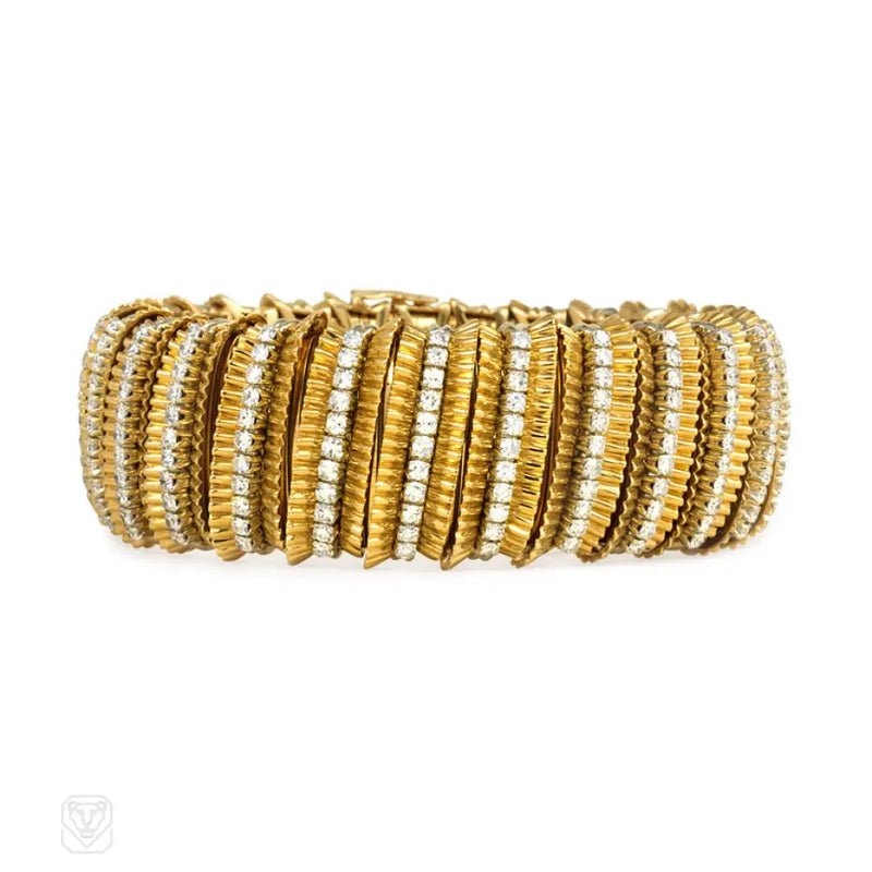 Gold And Diamond Ribbed Bracelet Faraone