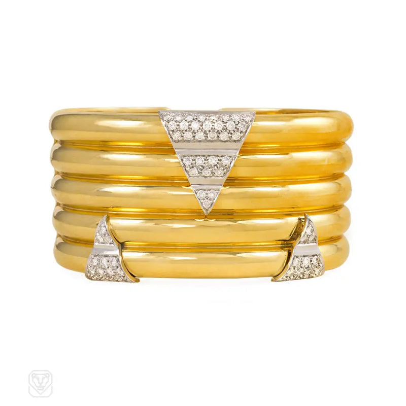 Gold And Diamond Ribbed Cuff Italy