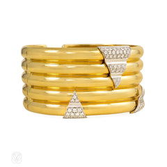 Gold and diamond ribbed cuff, Italy
