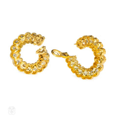 Gold and diamond ribbed hoop earrings