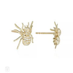 Gold and diamond spider earrings