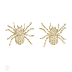 Gold and diamond spider earrings