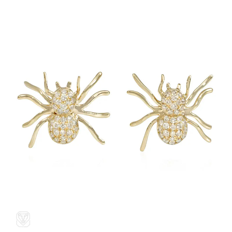 Gold And Diamond Spider Earrings