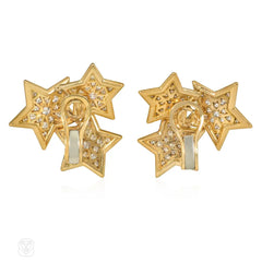 Gold and diamond star cluster earrings
