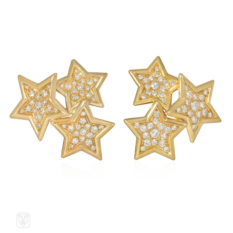 Gold And Diamond Star Cluster Earrings